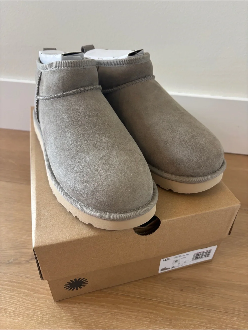UGG Grey Suede Mini Boot with Cream Sole